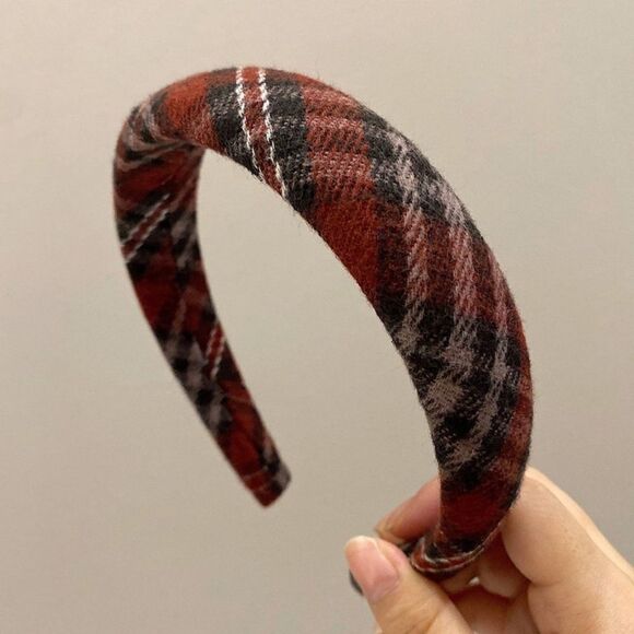 Wine Red Plaid Headband - Picture 1 of 3